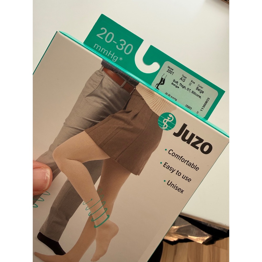 Juzo Soft Compression Stockings Thigh High 20-30mmHg Beige Open Toe Size II 2001